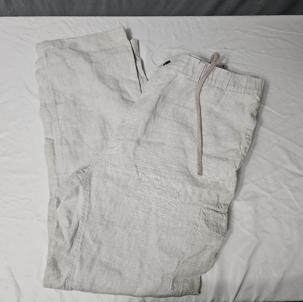 Carribean 100% Linen Nautical Fishing Cream Mens Cargo Pants Size 40×36!